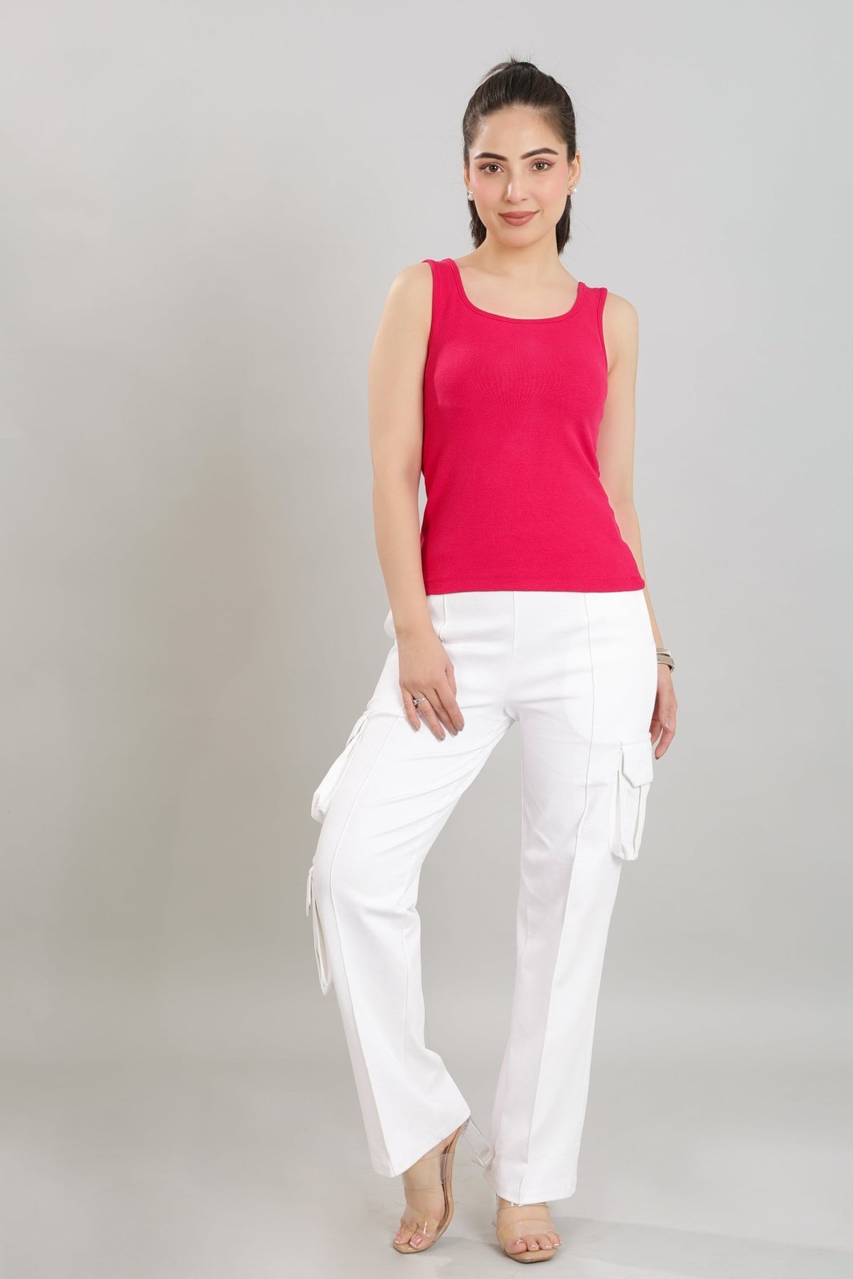 Fuchsia square neck tank top [ 280 GSM non transparent fabric ] -Rib top