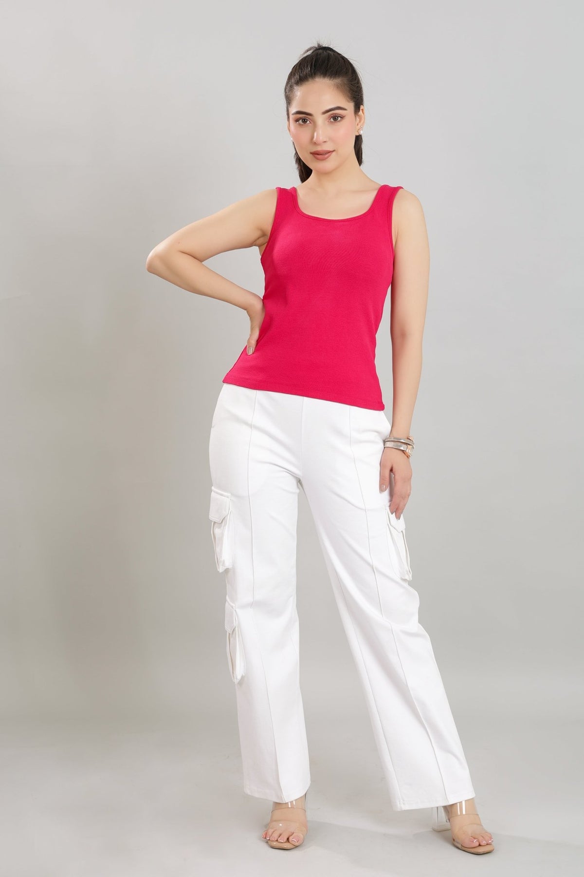 Fuchsia square neck tank top [ 280 GSM non transparent fabric ] -Rib top