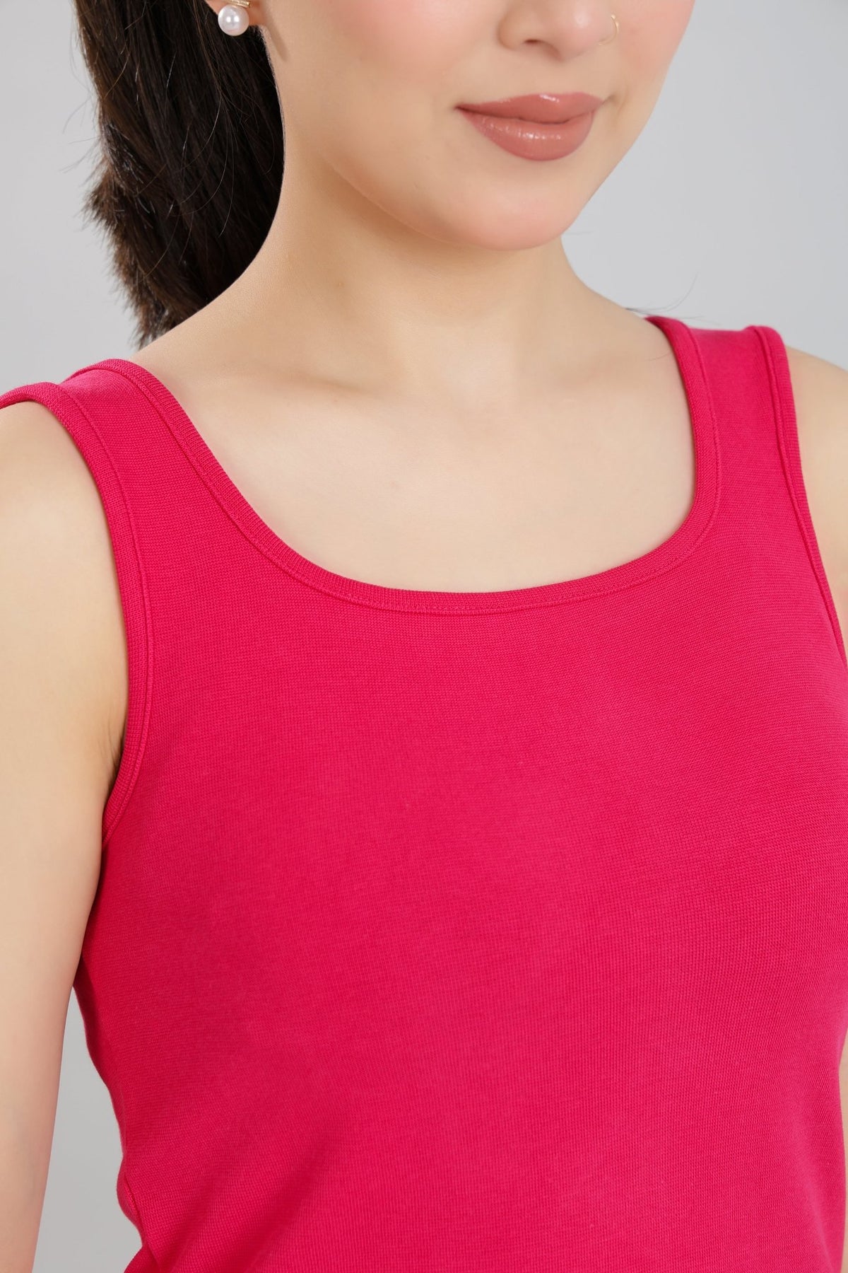 Fuchsia square neck tank top [ 280 GSM non transparent fabric ] -Rib top