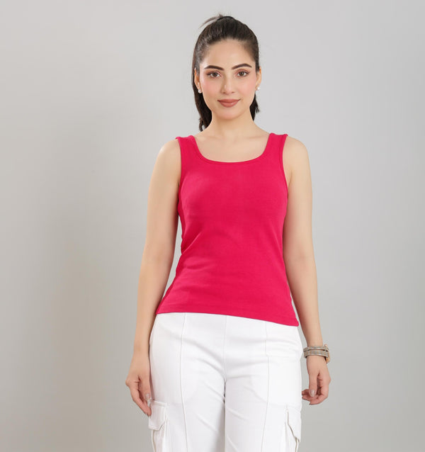 Fuchsia square neck tank top [ 280 GSM non transparent fabric ] -Rib top