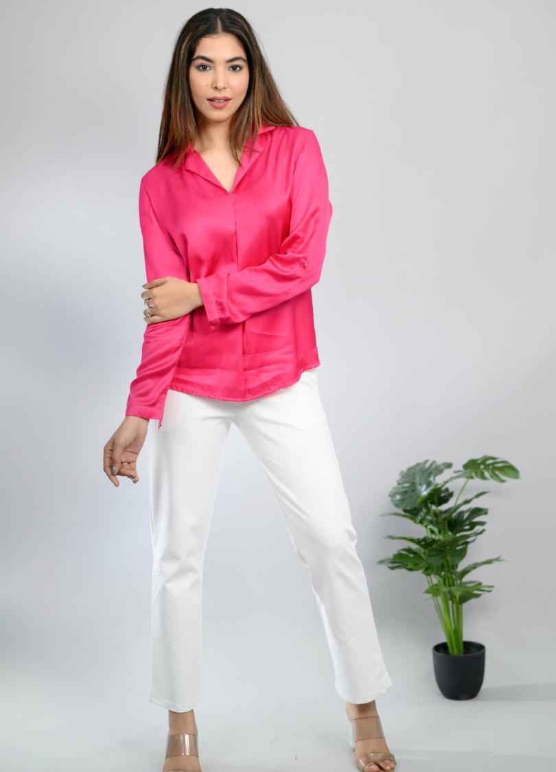 Fuschia satin shirt -satin shirt