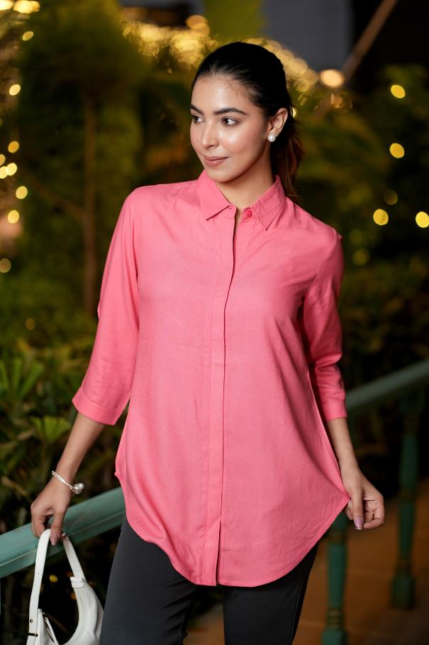 Georgia peach long hemline shirt [ 100% Rayon, Liva Certified ] - Long hemline shirt