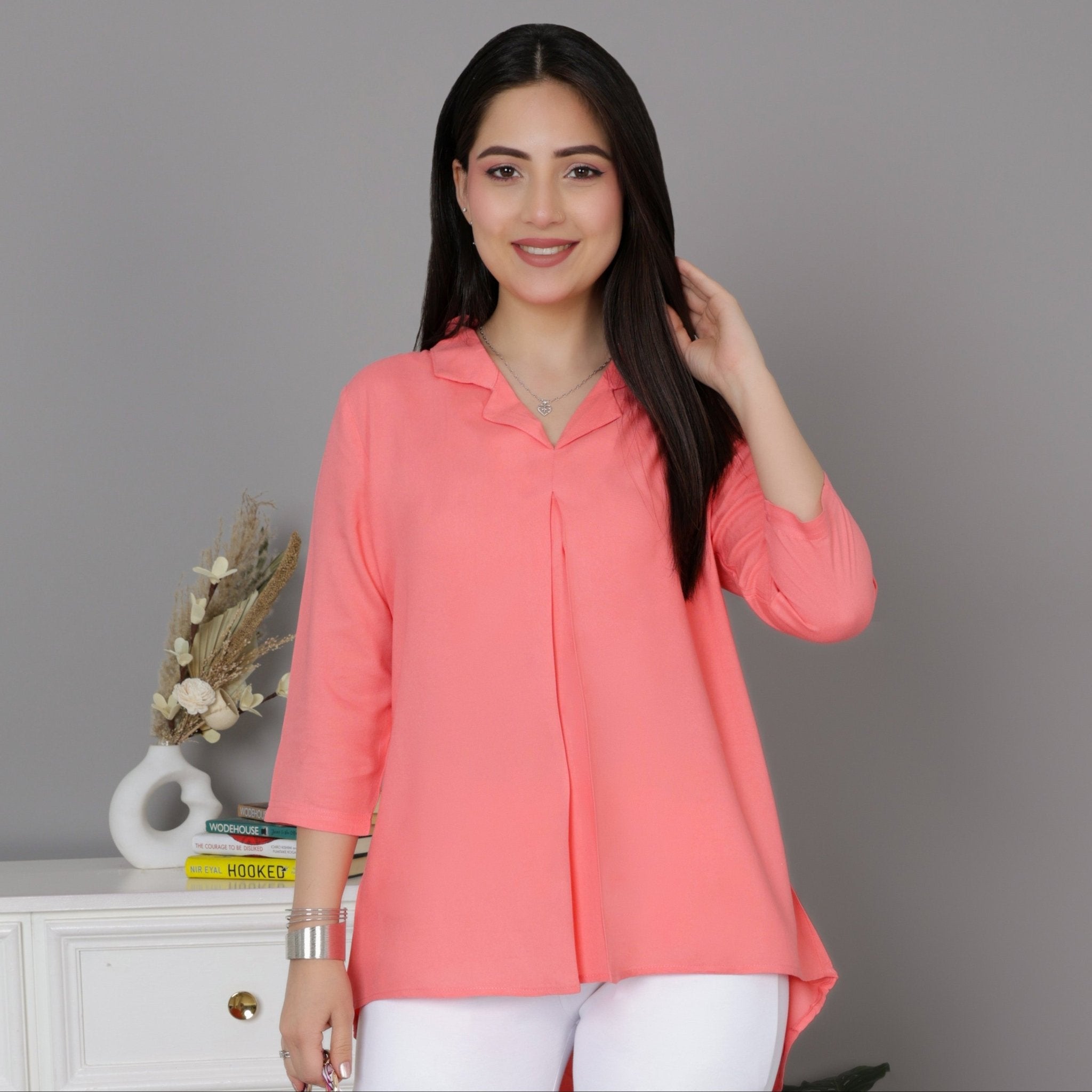 Georgia peach rayon collar top [ Premium 100% Rayon, Liva Certified ] - Rayon collar top