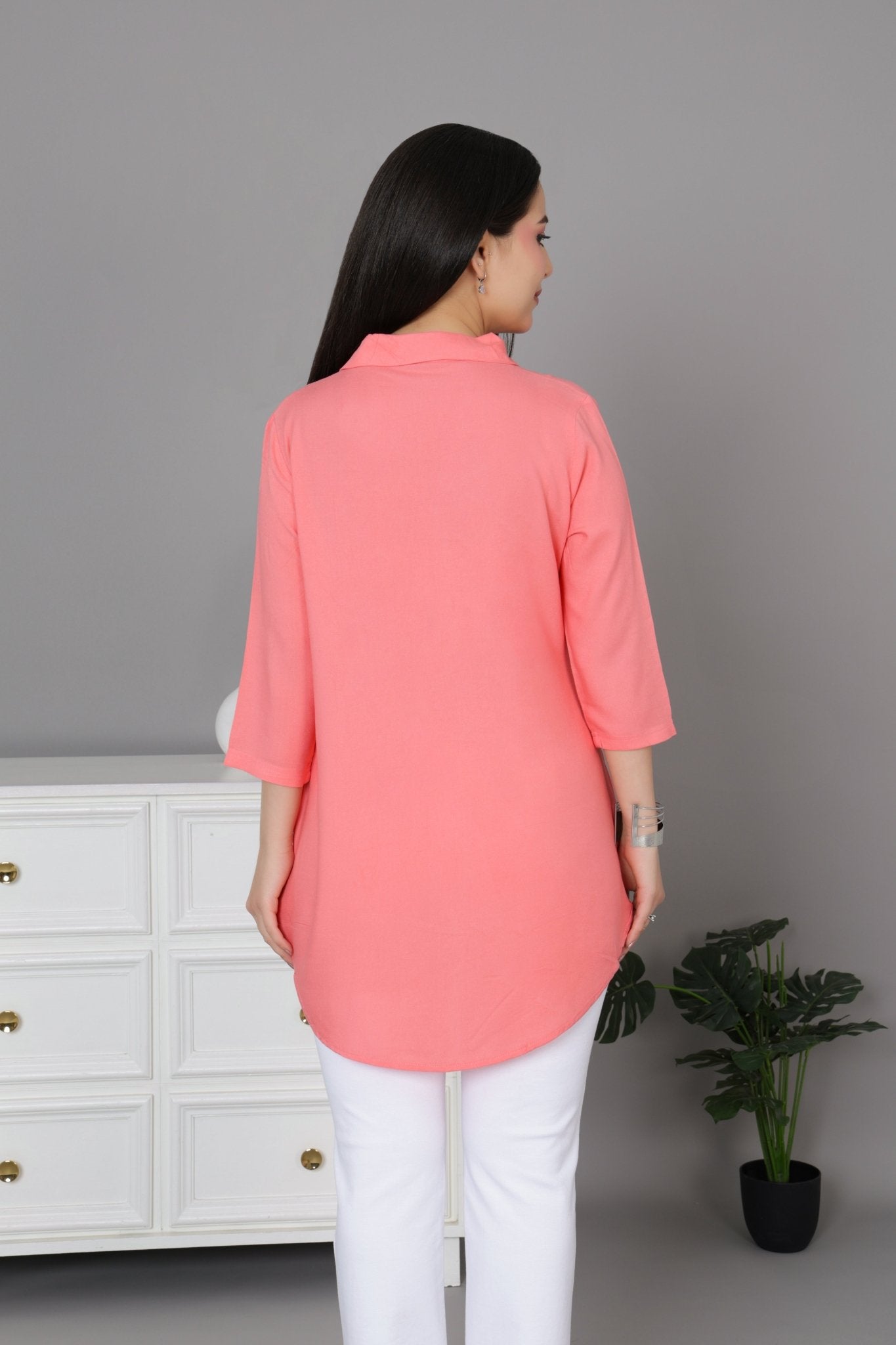 Georgia peach rayon collar top [ Premium 100% Rayon, Liva Certified ] - Rayon collar top