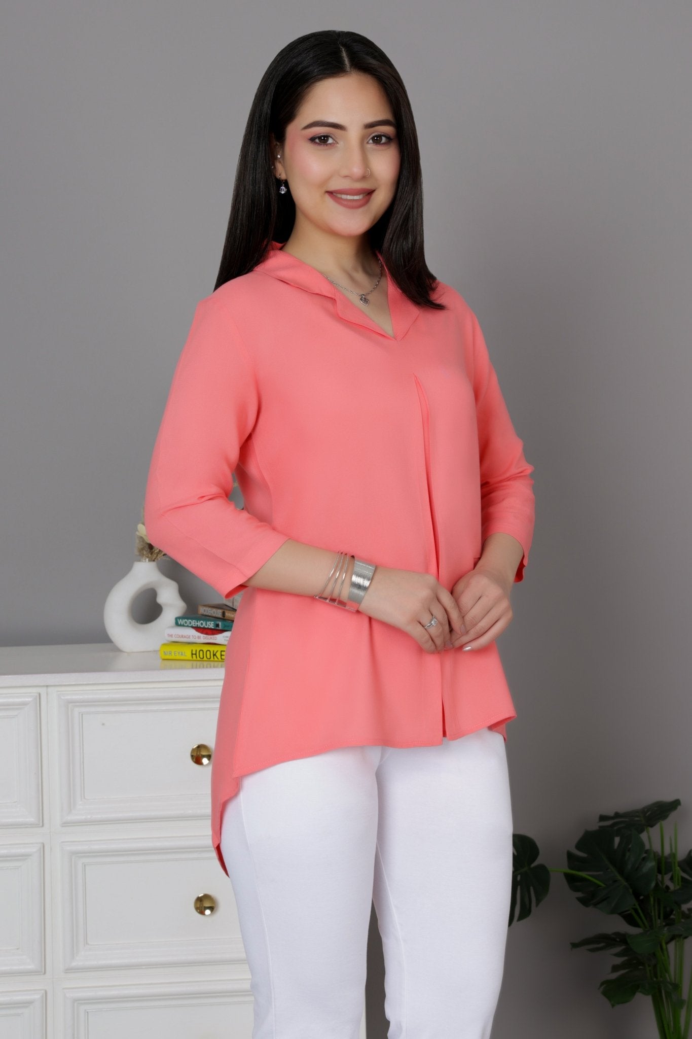 Georgia peach rayon collar top [ Premium 100% Rayon, Liva Certified ] - Rayon collar top