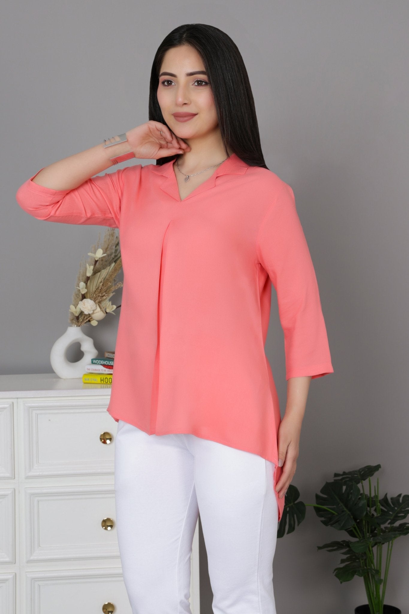 Georgia peach rayon collar top [ Premium 100% Rayon, Liva Certified ] - Rayon collar top