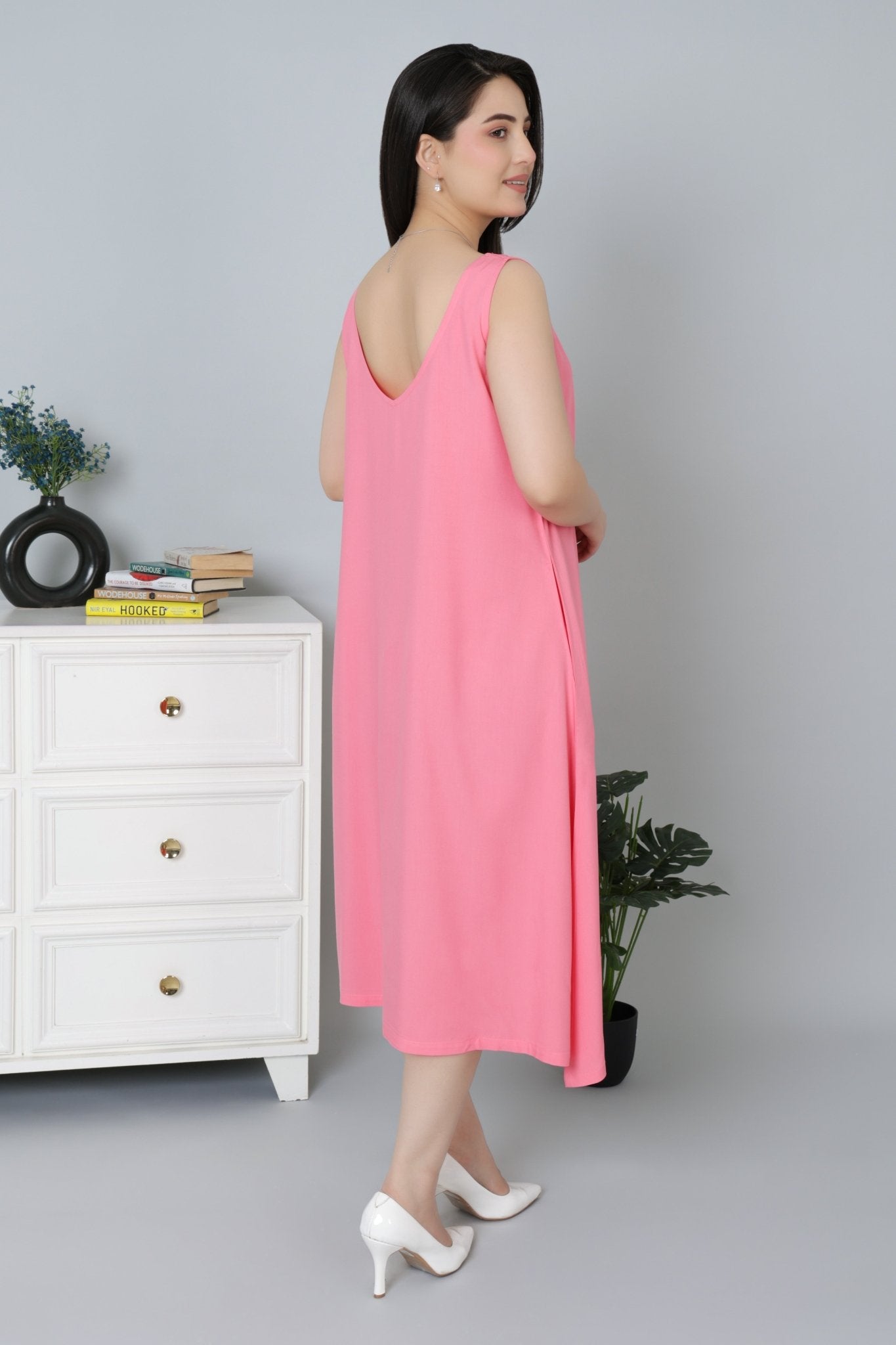 Georgia Peach rayon flare dress with pocket [ Premium 100% Rayon, Liva Certified ] - Rayon flare dress with pocket