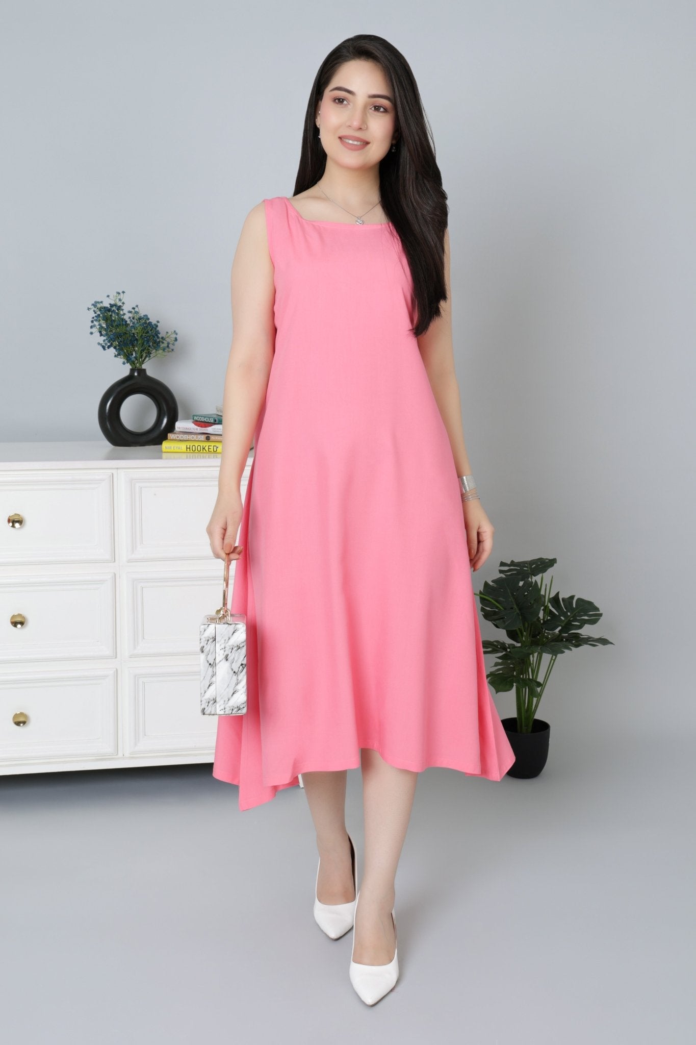 Georgia Peach rayon flare dress with pocket [ Premium 100% Rayon, Liva Certified ] - Rayon flare dress with pocket