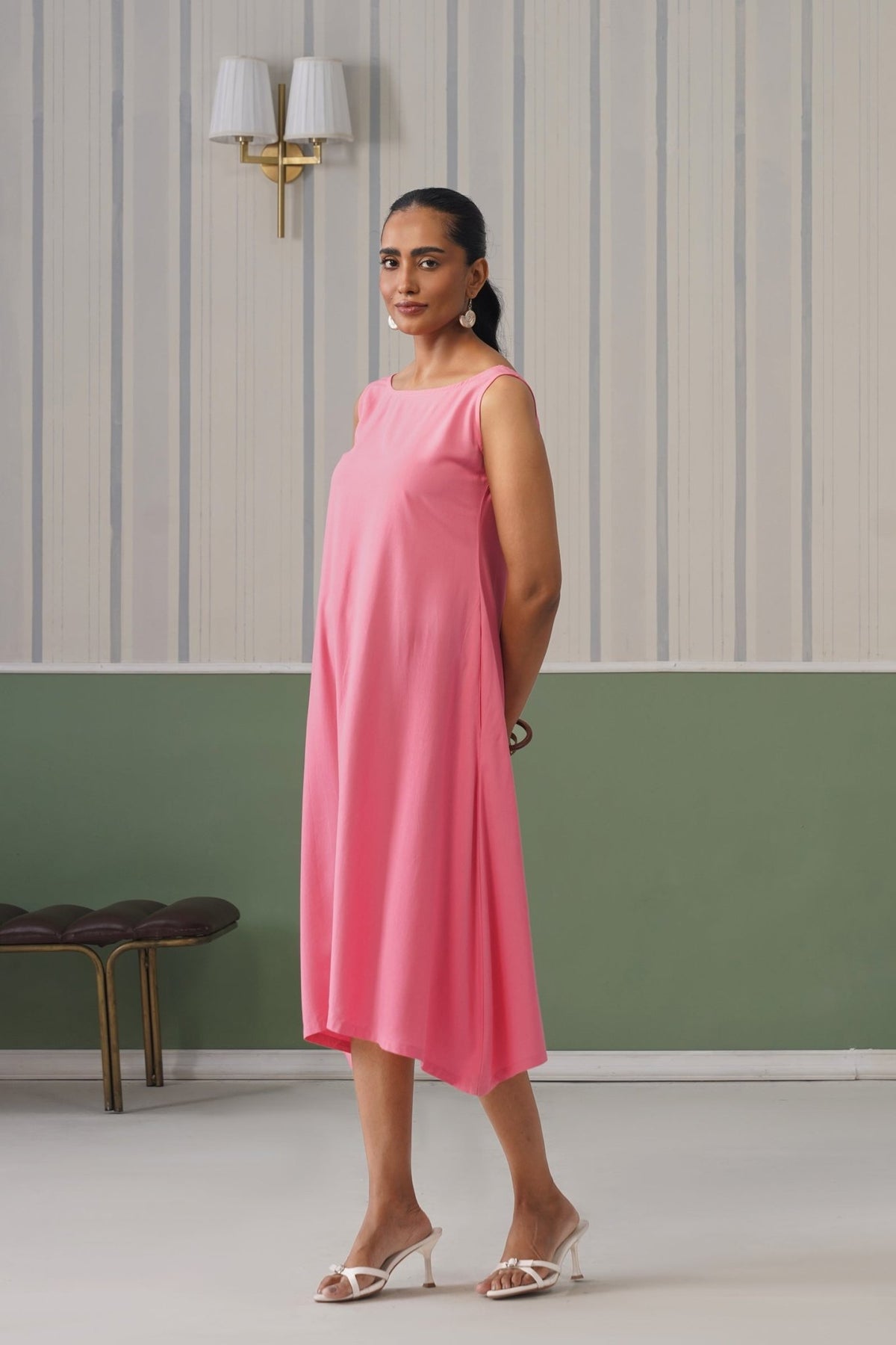 Georgia Peach rayon flare dress with pocket [ Premium 100% Rayon, Liva Certified ] -Rayon flare dress with pocket