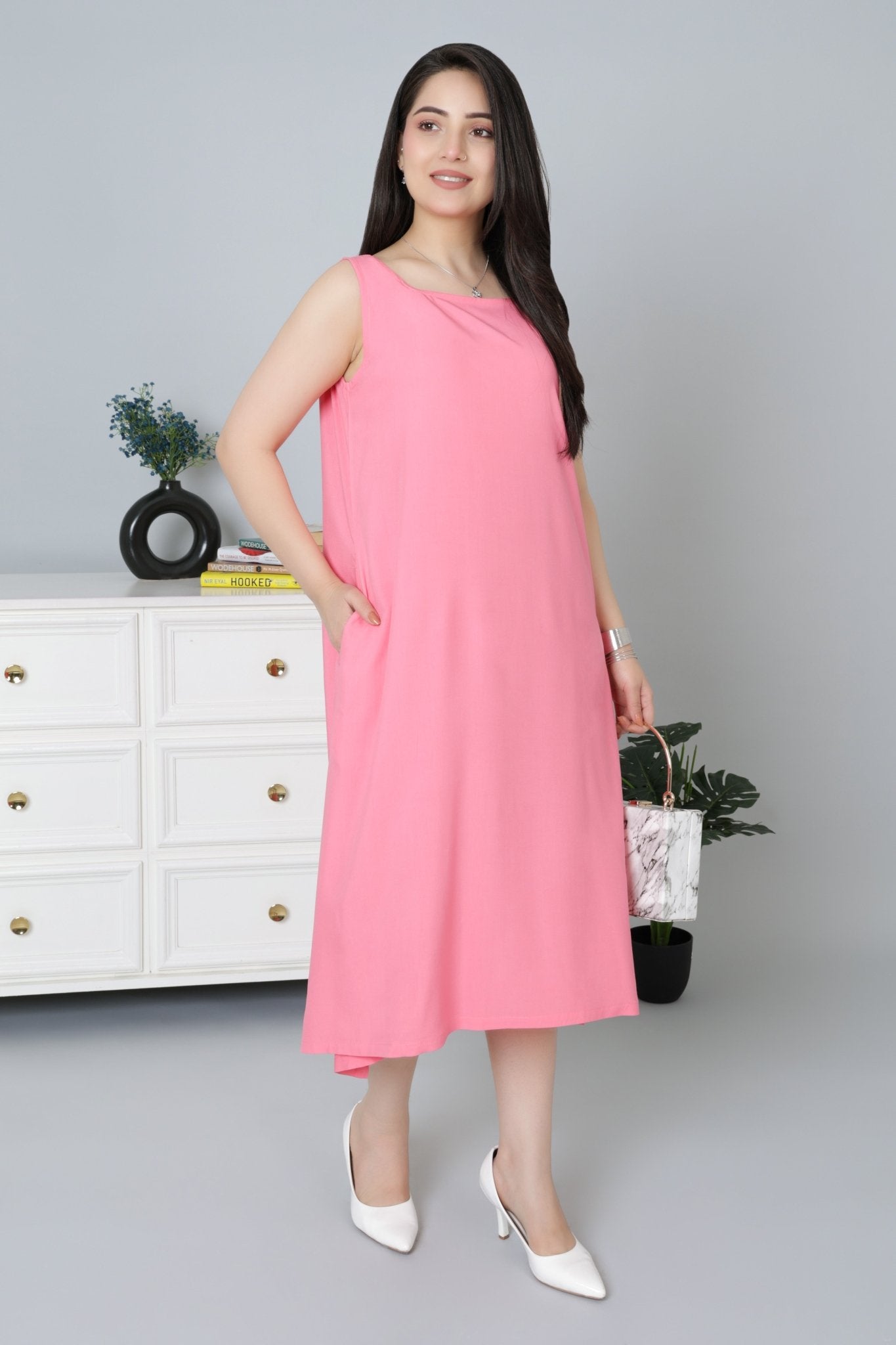 Georgia Peach rayon flare dress with pocket [ Premium 100% Rayon, Liva Certified ] - Rayon flare dress with pocket