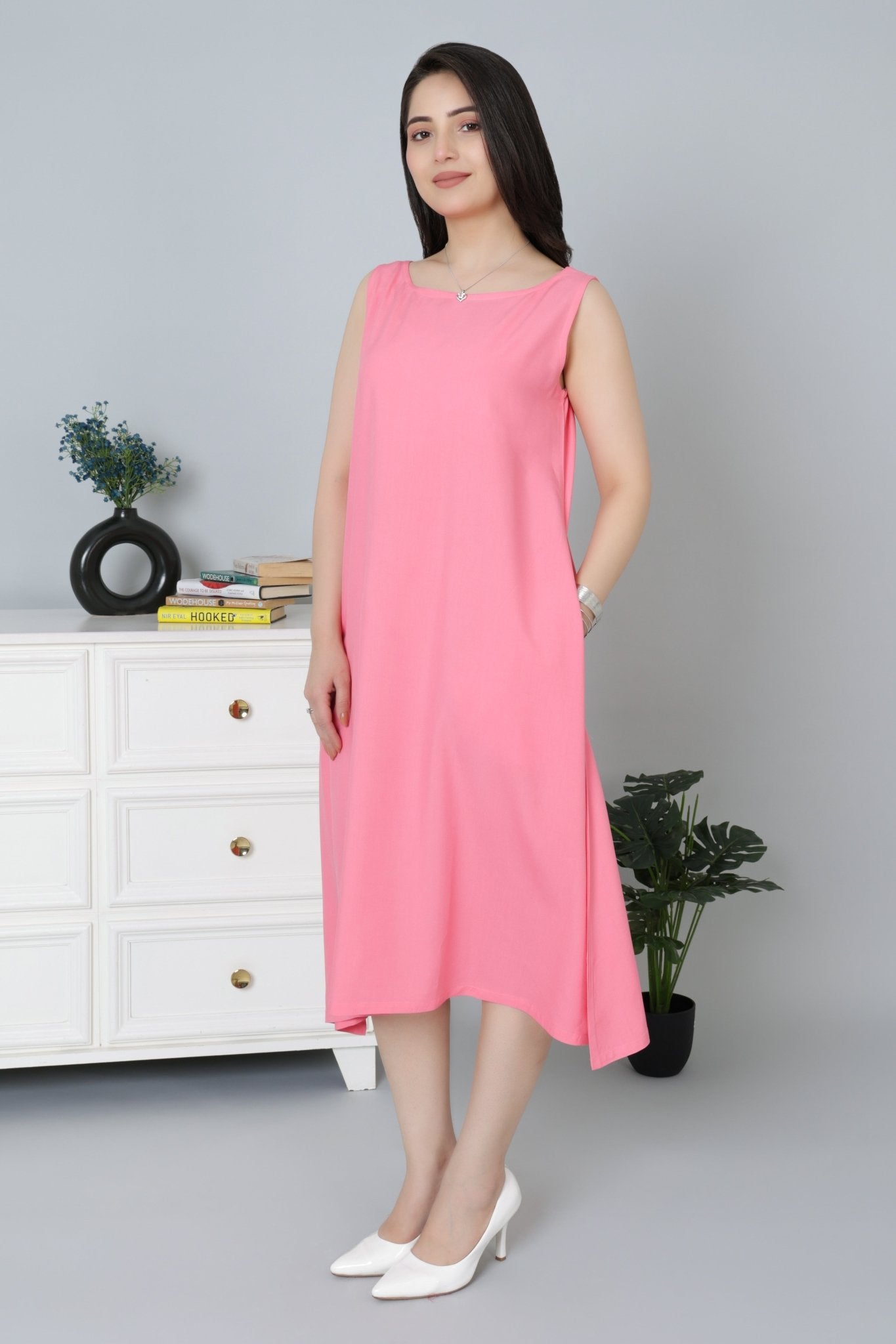 Georgia Peach rayon flare dress with pocket [ Premium 100% Rayon, Liva Certified ] - Rayon flare dress with pocket