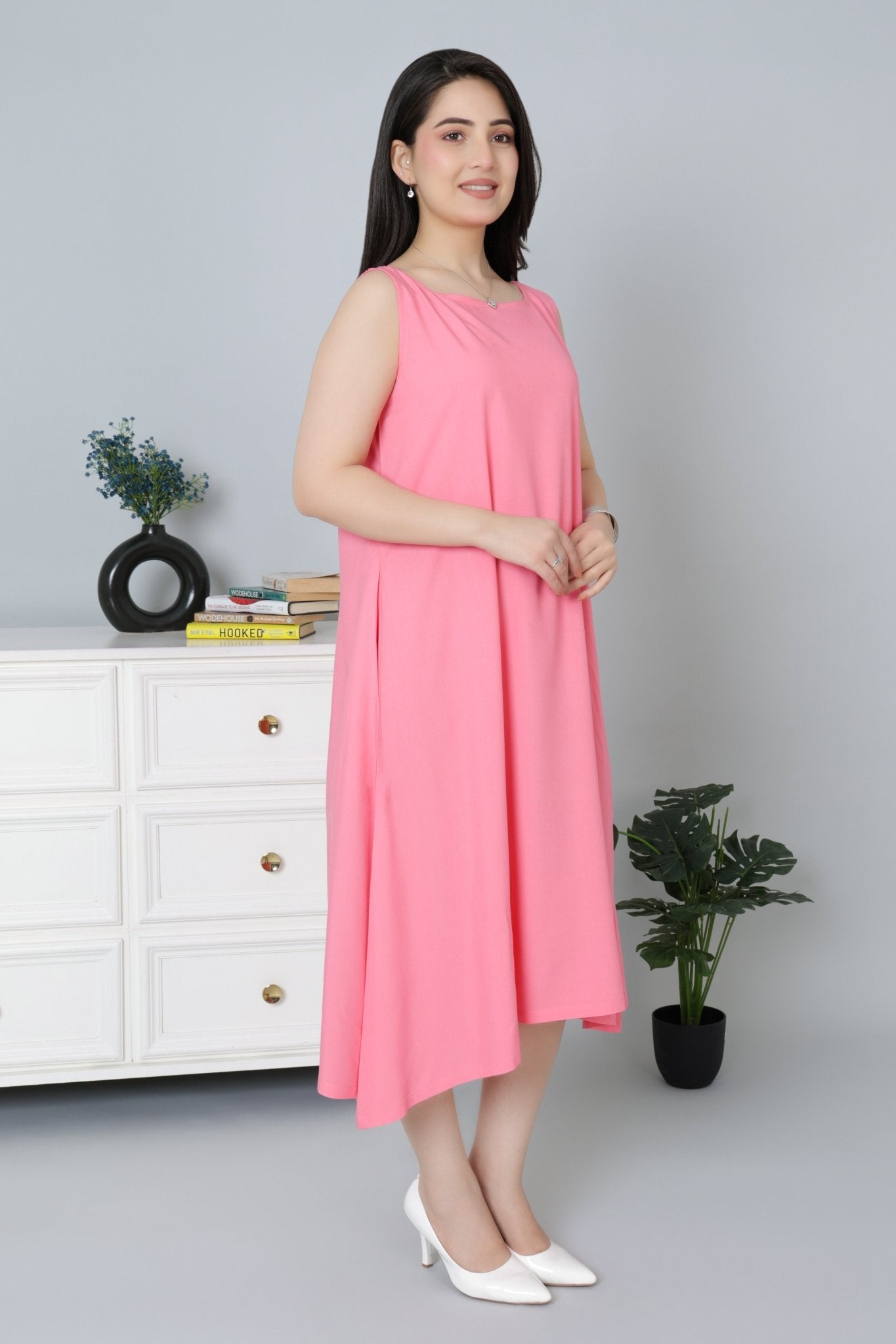 Georgia Peach rayon flare dress with pocket [ Premium 100% Rayon, Liva Certified ] - Rayon flare dress with pocket
