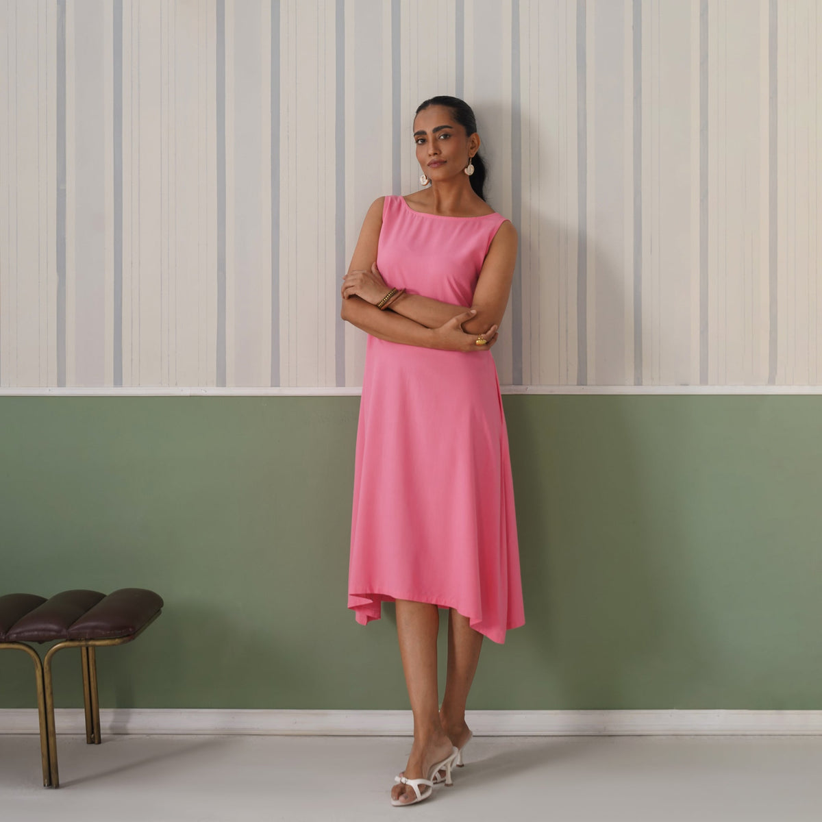 Georgia Peach rayon flare dress with pocket [ Premium 100% Rayon, Liva Certified ] -Rayon flare dress with pocket