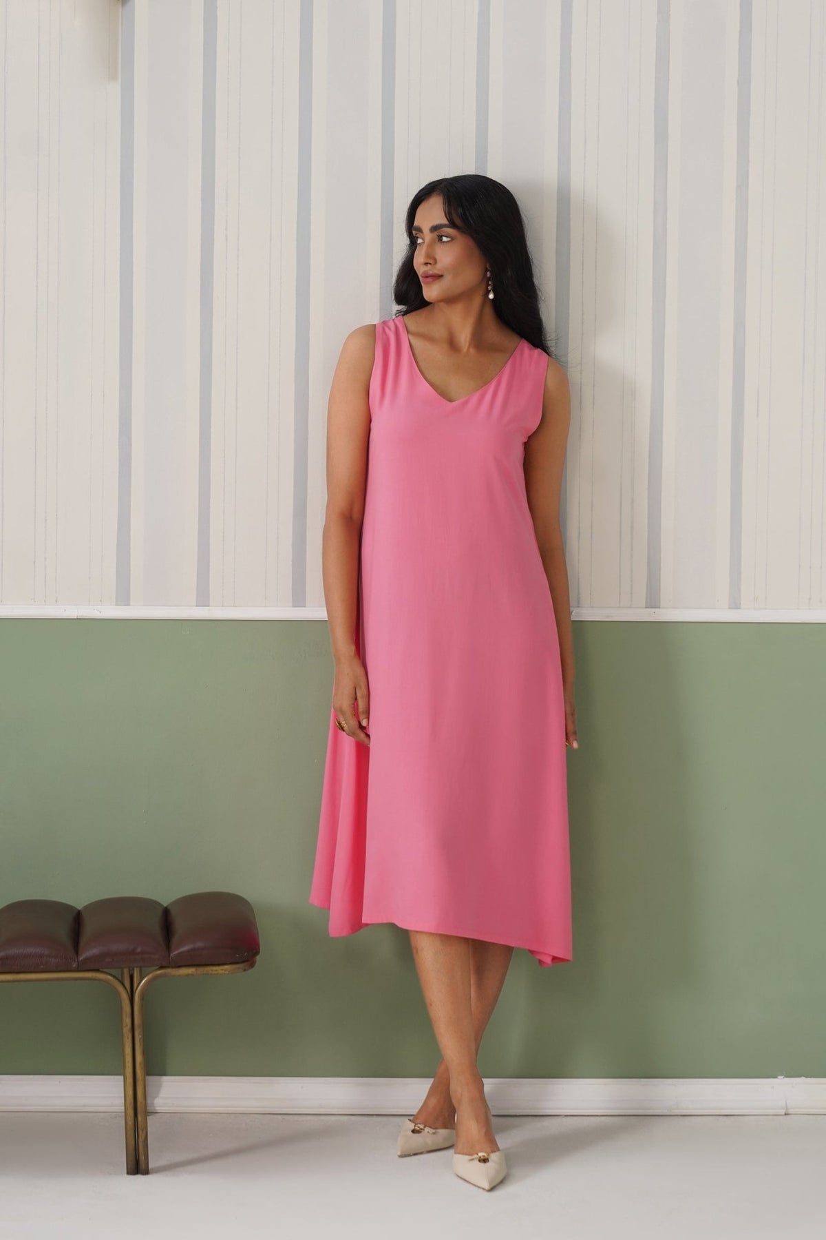 Georgia Peach rayon line dress with pocket [ Premium 100% Rayon, Liva Certified ] -Rayon line dress with pocket