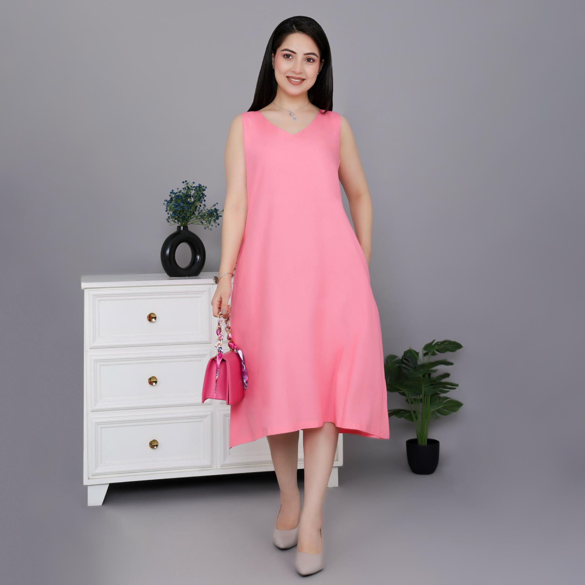 Georgia Peach rayon line dress with pocket [ Premium 100% Rayon, Liva Certified ] - Rayon line dress with pocket