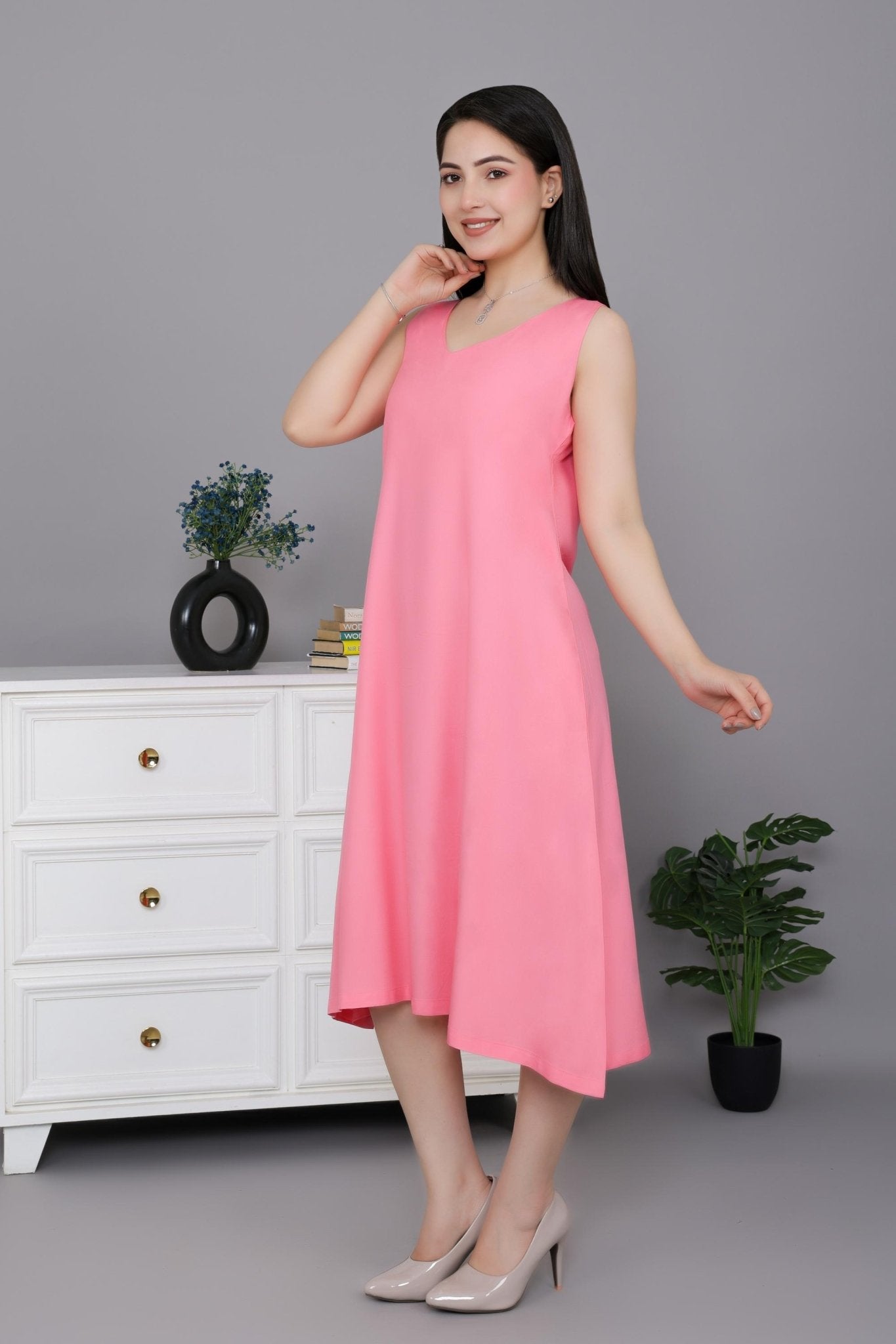 Georgia Peach rayon line dress with pocket [ Premium 100% Rayon, Liva Certified ] - Rayon line dress with pocket