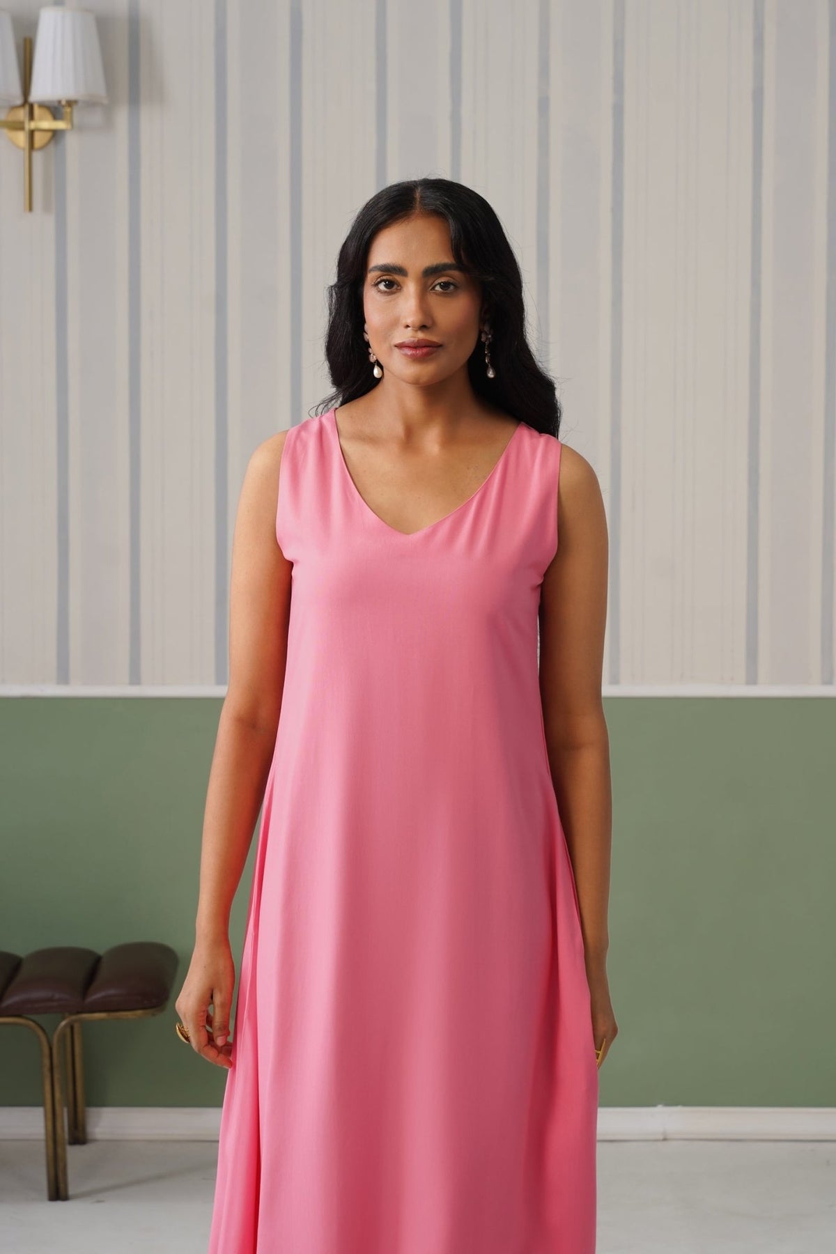 Georgia Peach rayon line dress with pocket [ Premium 100% Rayon, Liva Certified ] -Rayon line dress with pocket