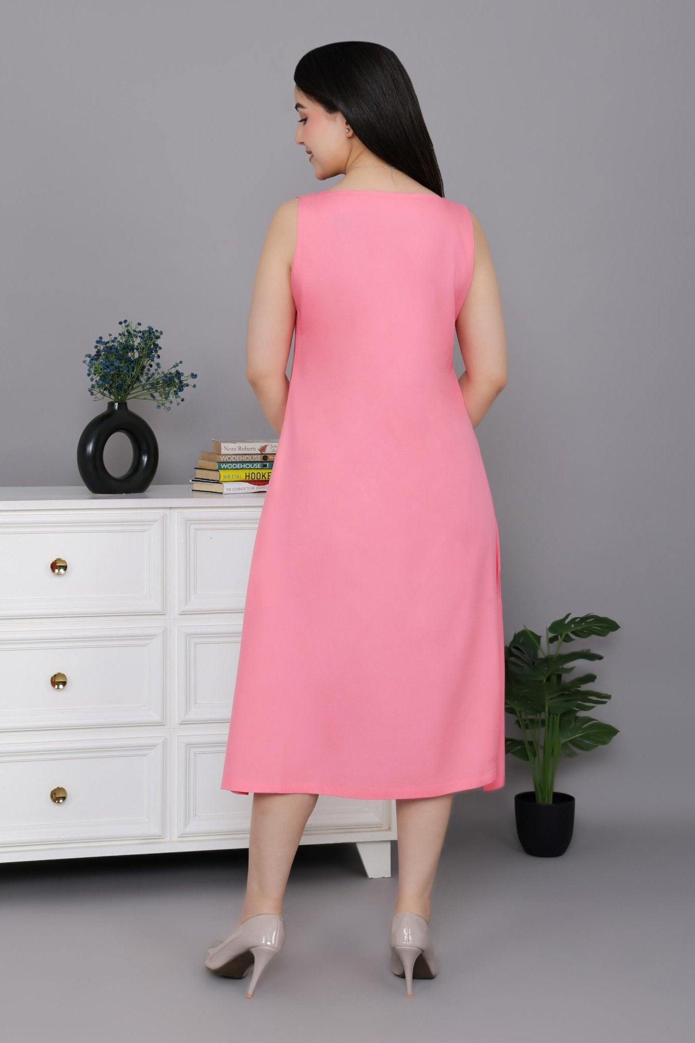Georgia Peach rayon line dress with pocket [ Premium 100% Rayon, Liva Certified ] - Rayon line dress with pocket