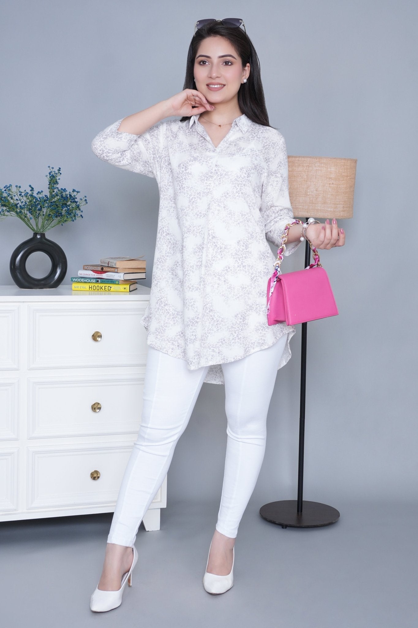 Grape grey cotton printed flare top [ 100% cotton,] - Cotton printed flare top