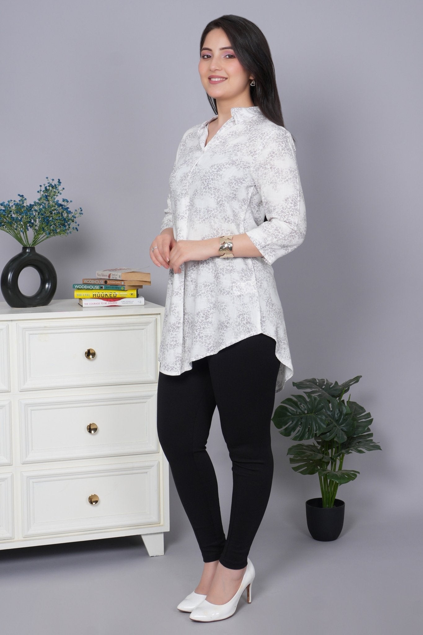 Grape grey cotton printed flare top [ 100% cotton,] - Cotton printed flare top