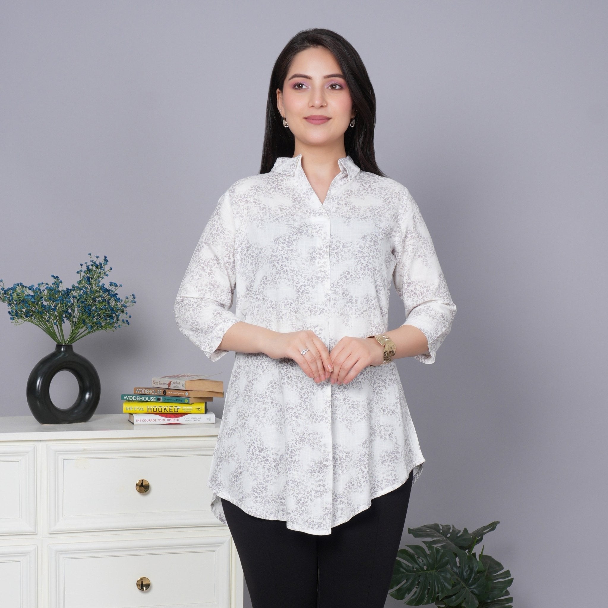 Grape grey cotton printed flare top [ 100% cotton,] - Cotton printed flare top