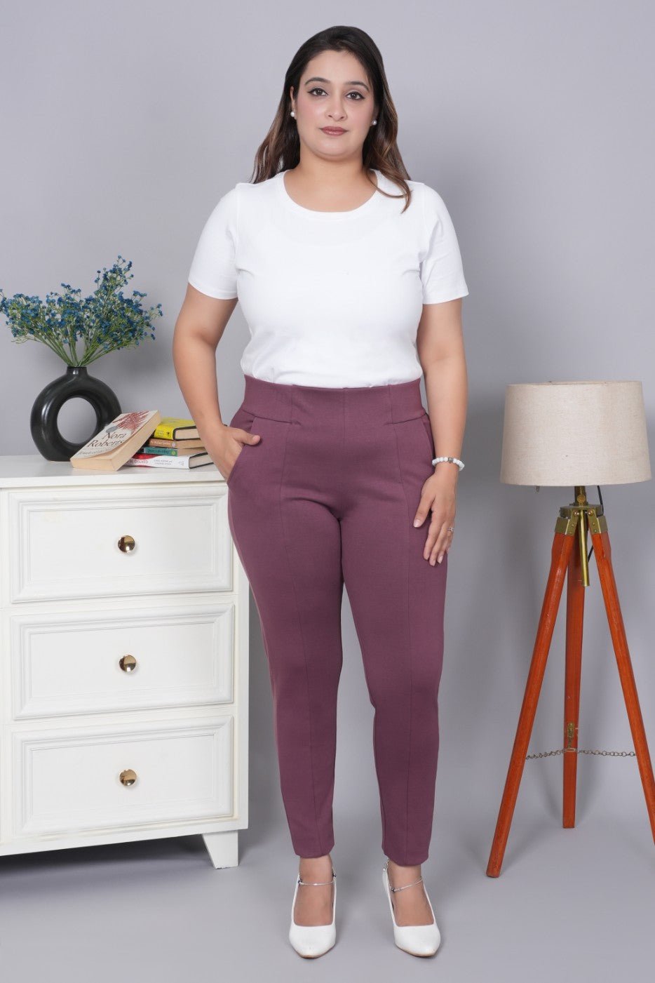 Grape shake stretchable biowash USA HQ cotton premium jegging pant with pockets & superior elastic belt. - Milano jegging pants with pcoket