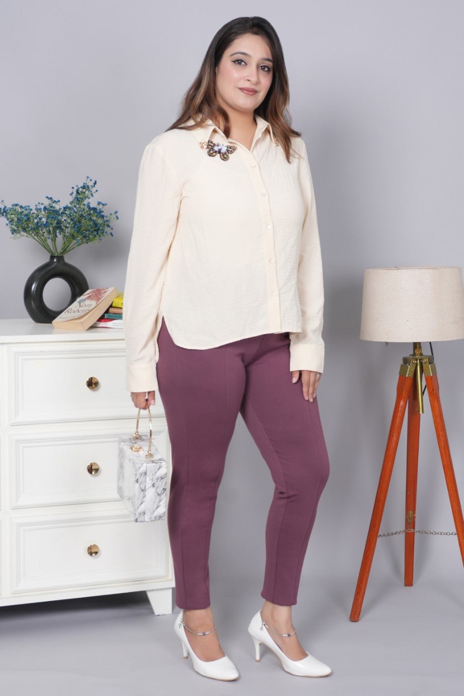 Grape shake stretchable biowash USA HQ cotton premium jegging pant with pockets & superior elastic belt. - Milano jegging pants with pcoket