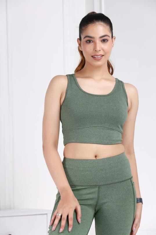 Green Melange All Day Mid Impact Luxury Active Bra - Active bra