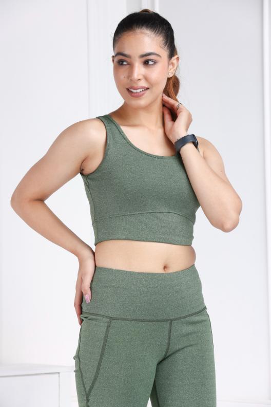 Green Melange All Day Mid Impact Luxury Active Bra - Active bra