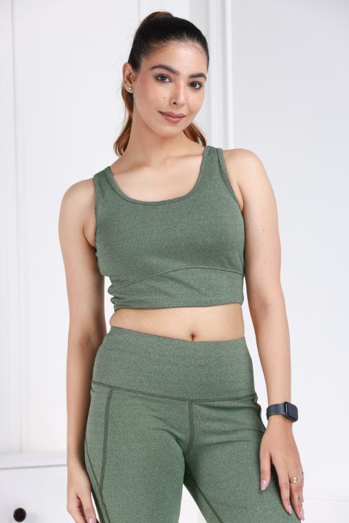 Green Melange All Day Mid Impact Luxury Active Bra - Active bra