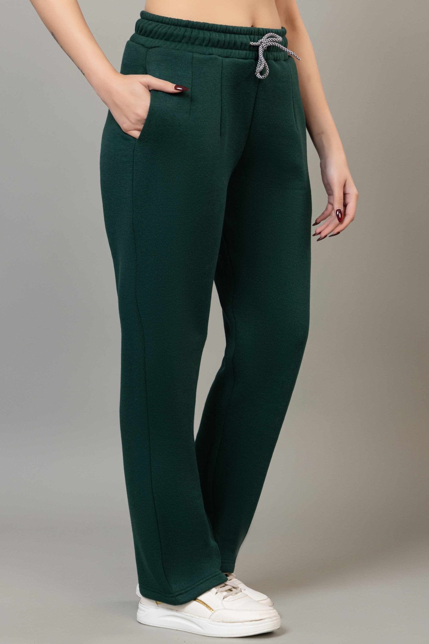 Green winter warm straight fit pants - Winter straight pant