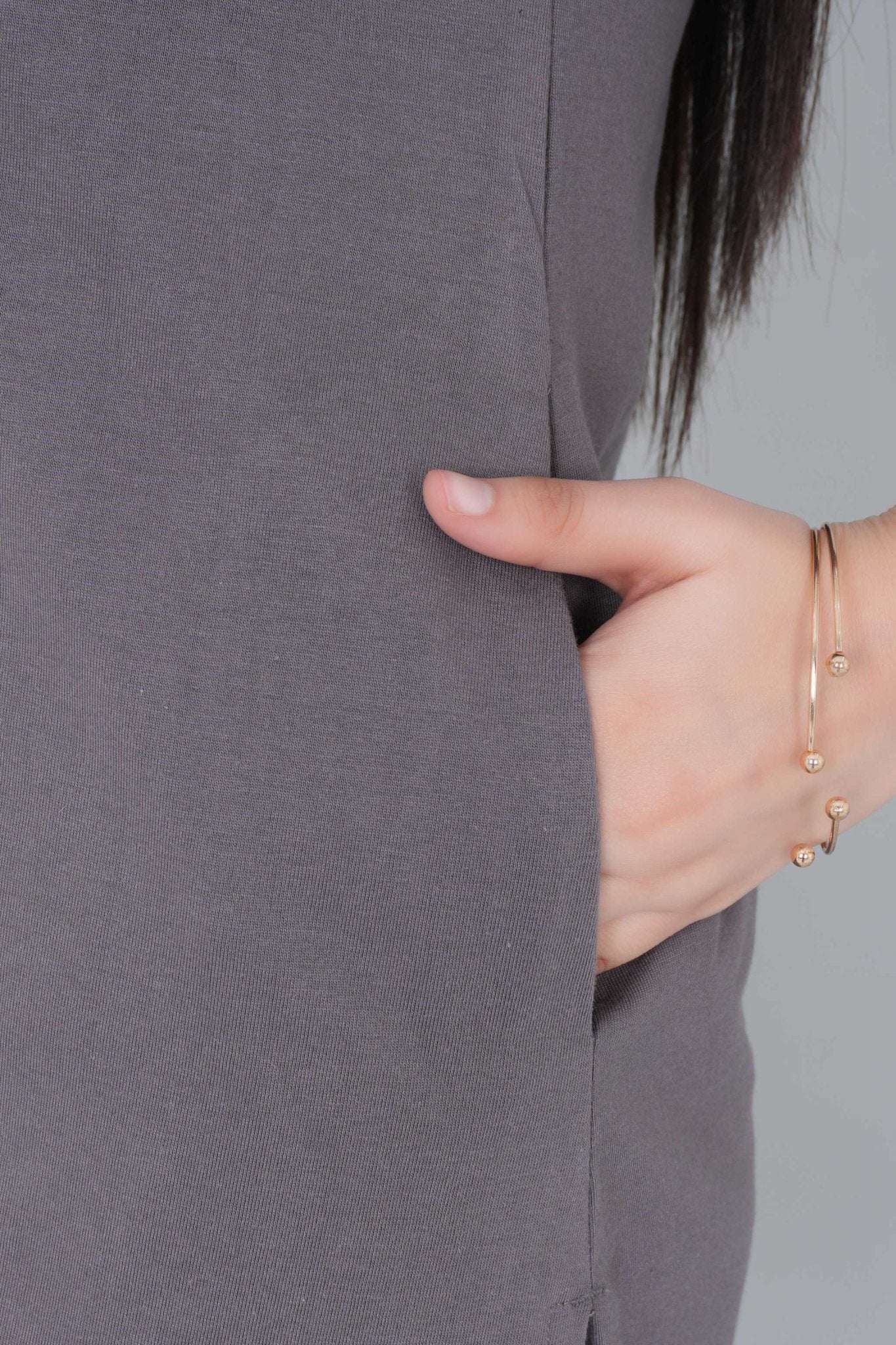 Grey cotton kurti tshirt with pockets - Kurti tshirt