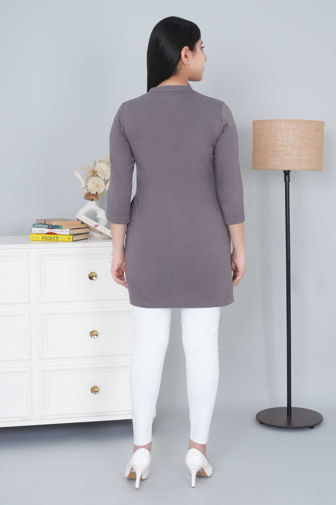 Grey cotton kurti tshirt with pockets - Kurti tshirt