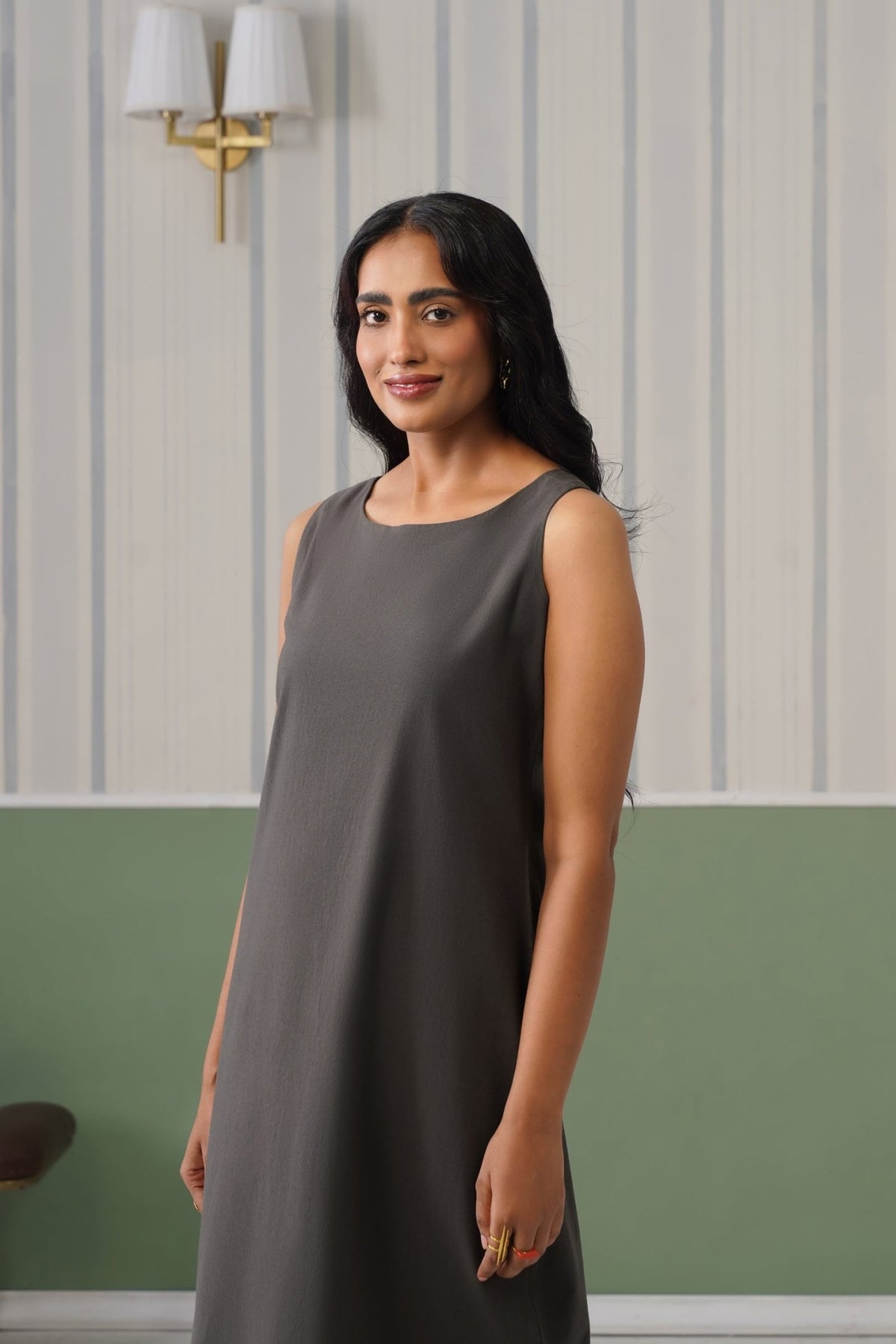 Grey cotton midi dress [100% pure cotton] -Cotton midi dress