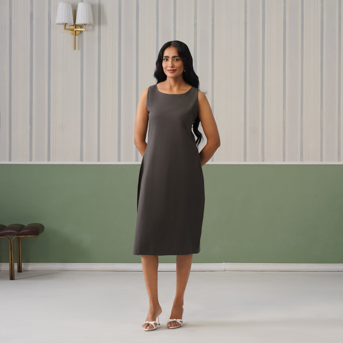 Grey cotton midi dress [100% pure cotton] -Cotton midi dress