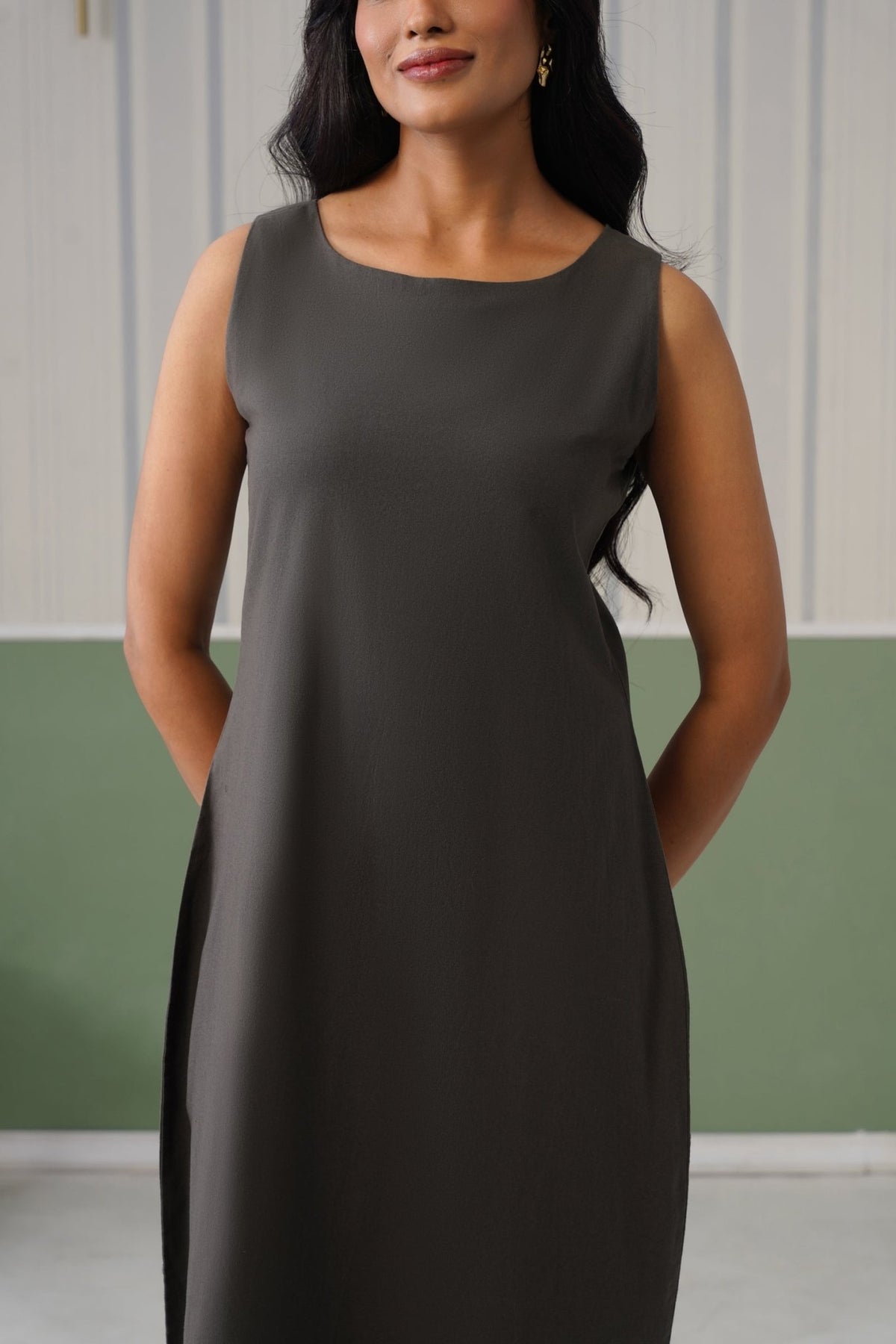 Grey cotton midi dress [100% pure cotton] -Cotton midi dress
