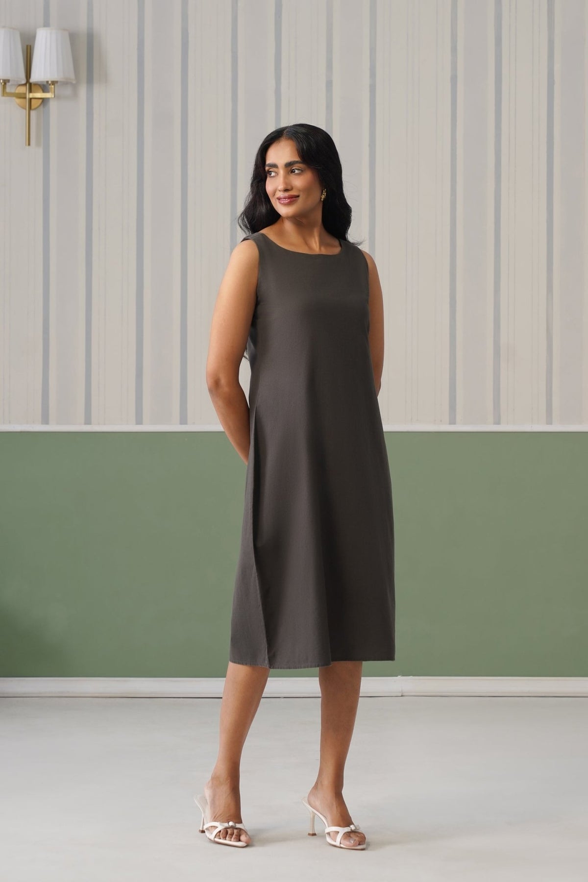 Grey cotton midi dress [100% pure cotton] -Cotton midi dress