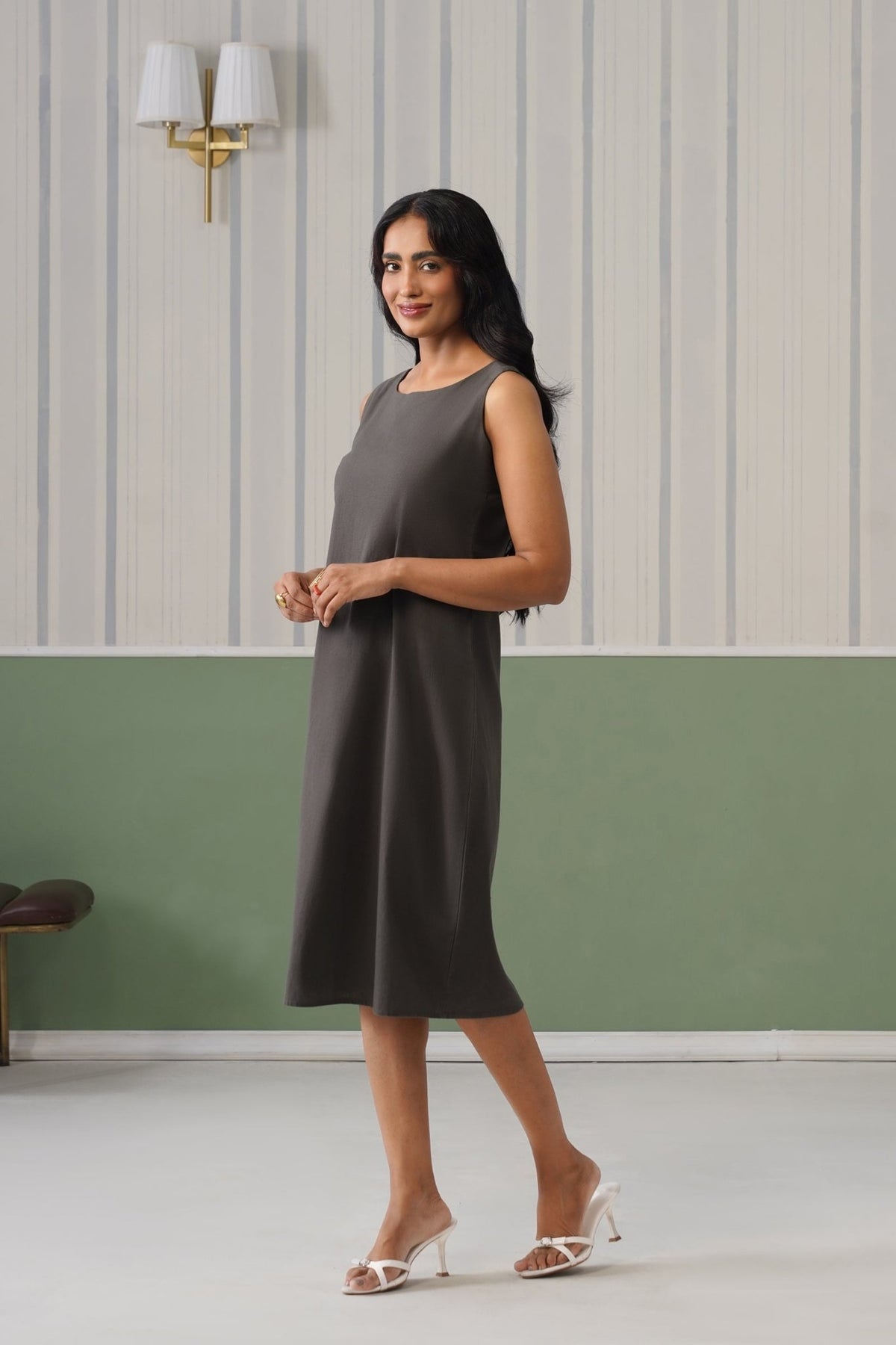 Grey cotton midi dress [100% pure cotton] -Cotton midi dress
