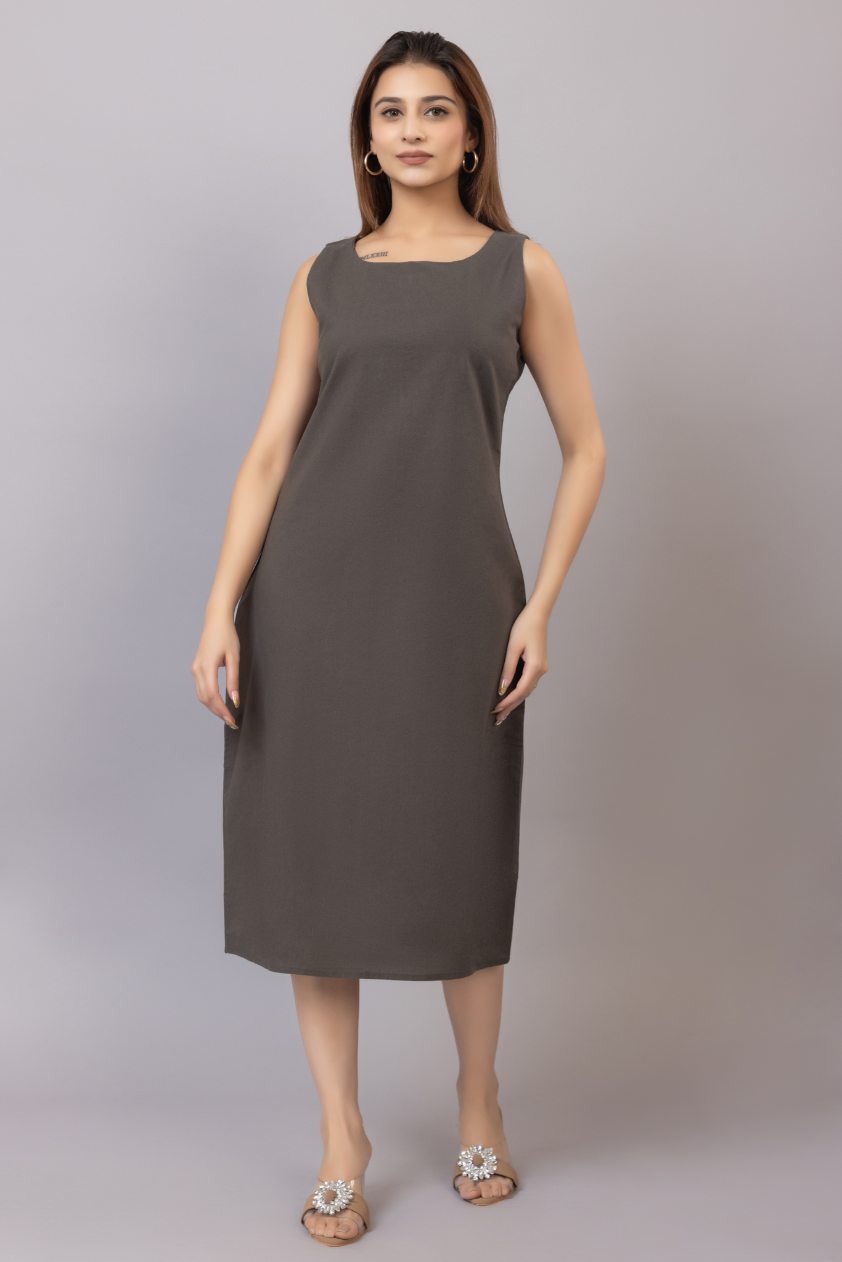 Grey cotton midi dress [100% pure cotton] - Cotton midi dress