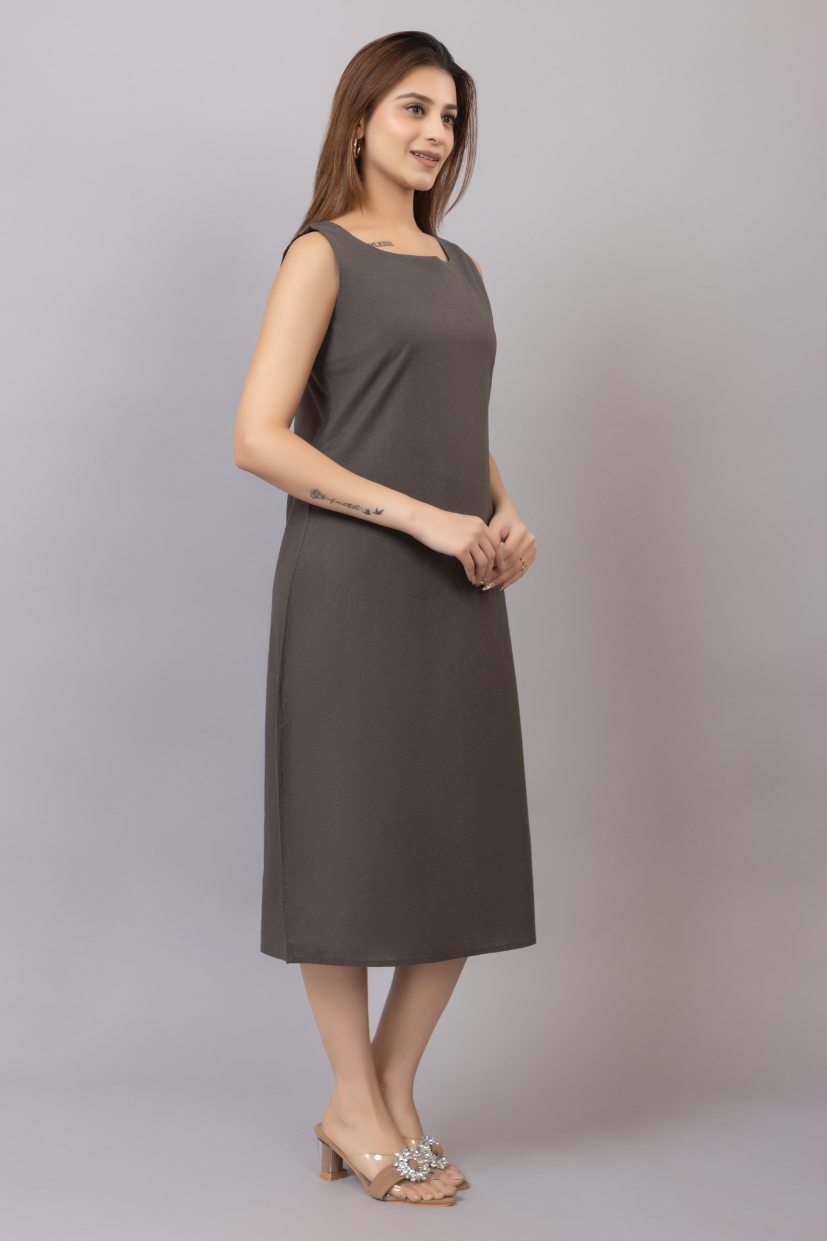 Grey cotton midi dress [100% pure cotton] - Cotton midi dress