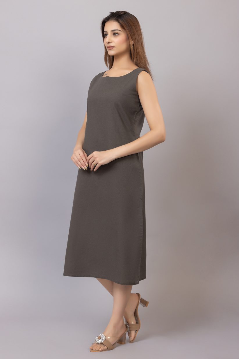 Grey cotton midi dress [100% pure cotton] - Cotton midi dress