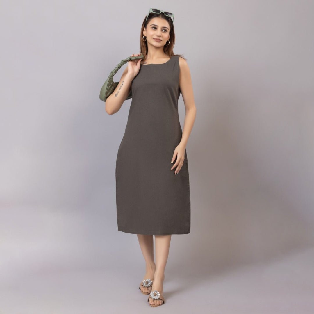 Grey cotton midi dress [100% pure cotton] - Cotton midi dress