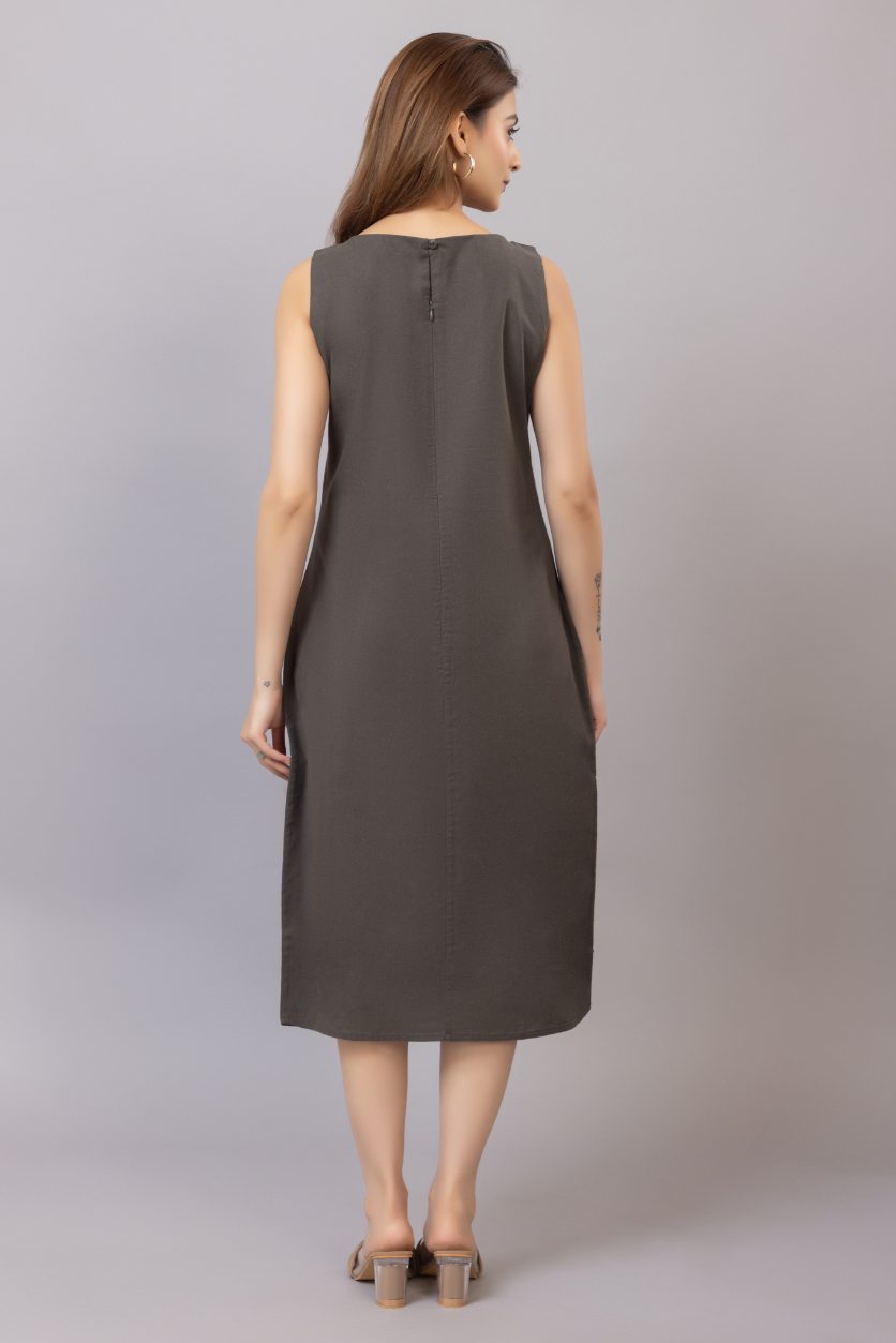 Grey cotton midi dress [100% pure cotton] - Cotton midi dress