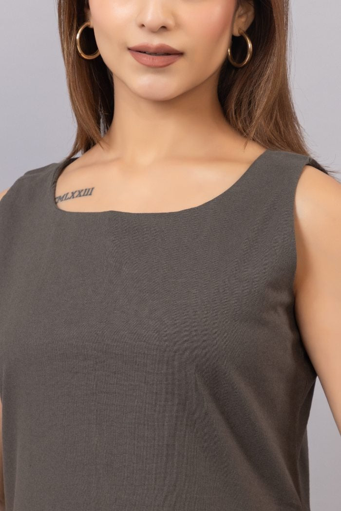 Grey cotton midi dress [100% pure cotton] - Cotton midi dress