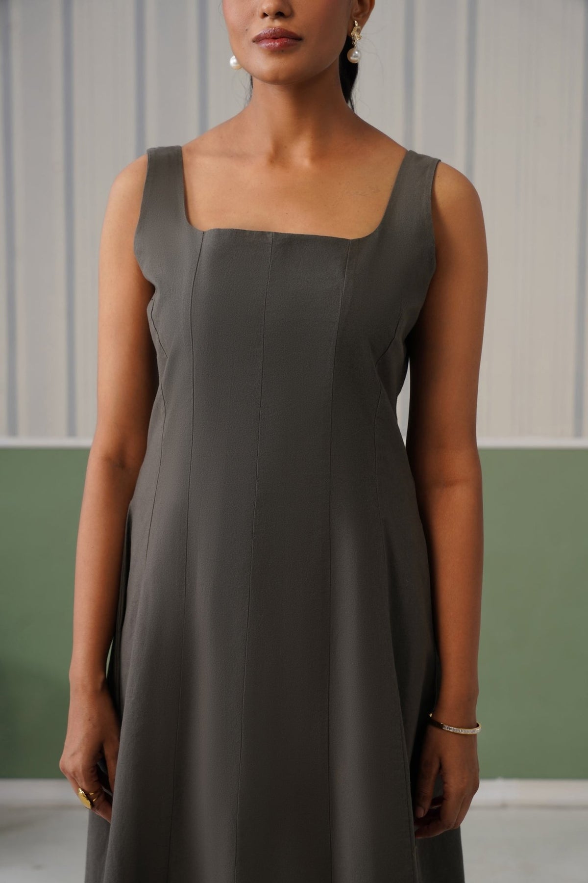 Grey cotton midi dress with pocket [100% pure cotton] -Cotton pocket midi dress