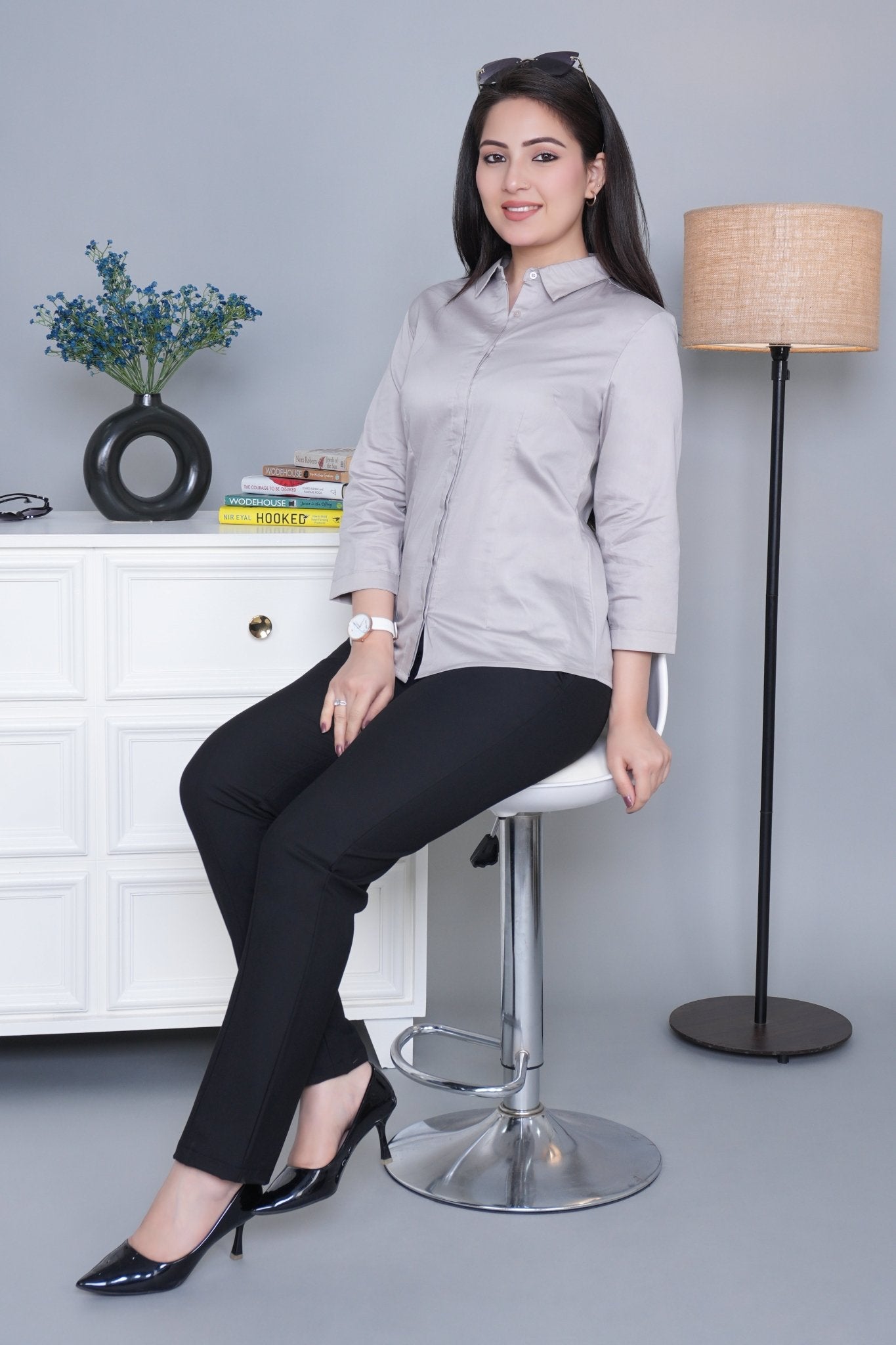 Grey cotton office placket shirt - Cotton office placket shirt