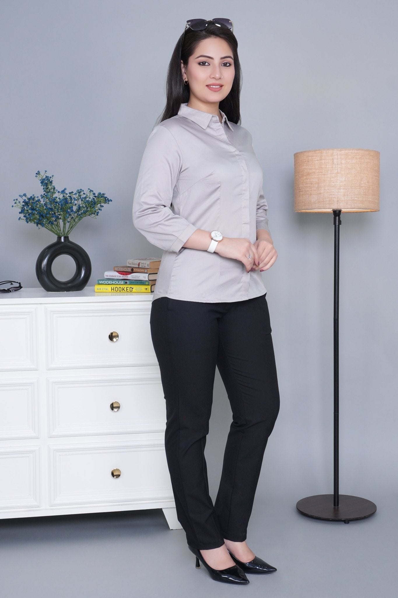 Grey cotton office placket shirt - Cotton office placket shirt