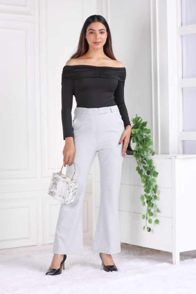 Grey formal flare pants with spandex [Bootcut flare] - Formal flare pants