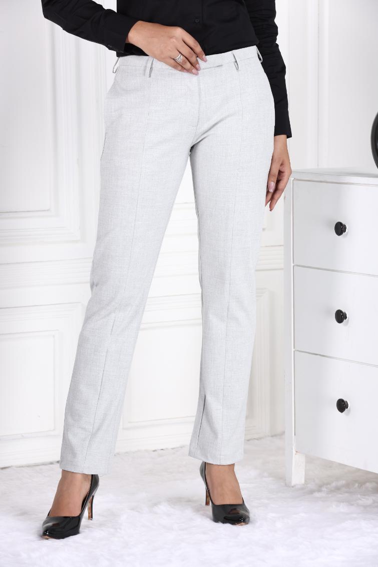 Grey melange woven formal pants with spandex [Straight fit] - Woven formal pants