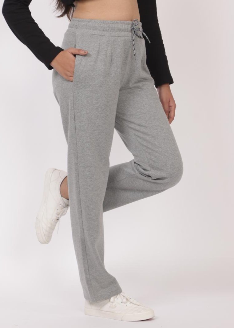 Grey stretchable biowash USA HQ winter fleece cotton cigarette pencil pants with superior elastic belt. [Straight fit] - Winter straight pant